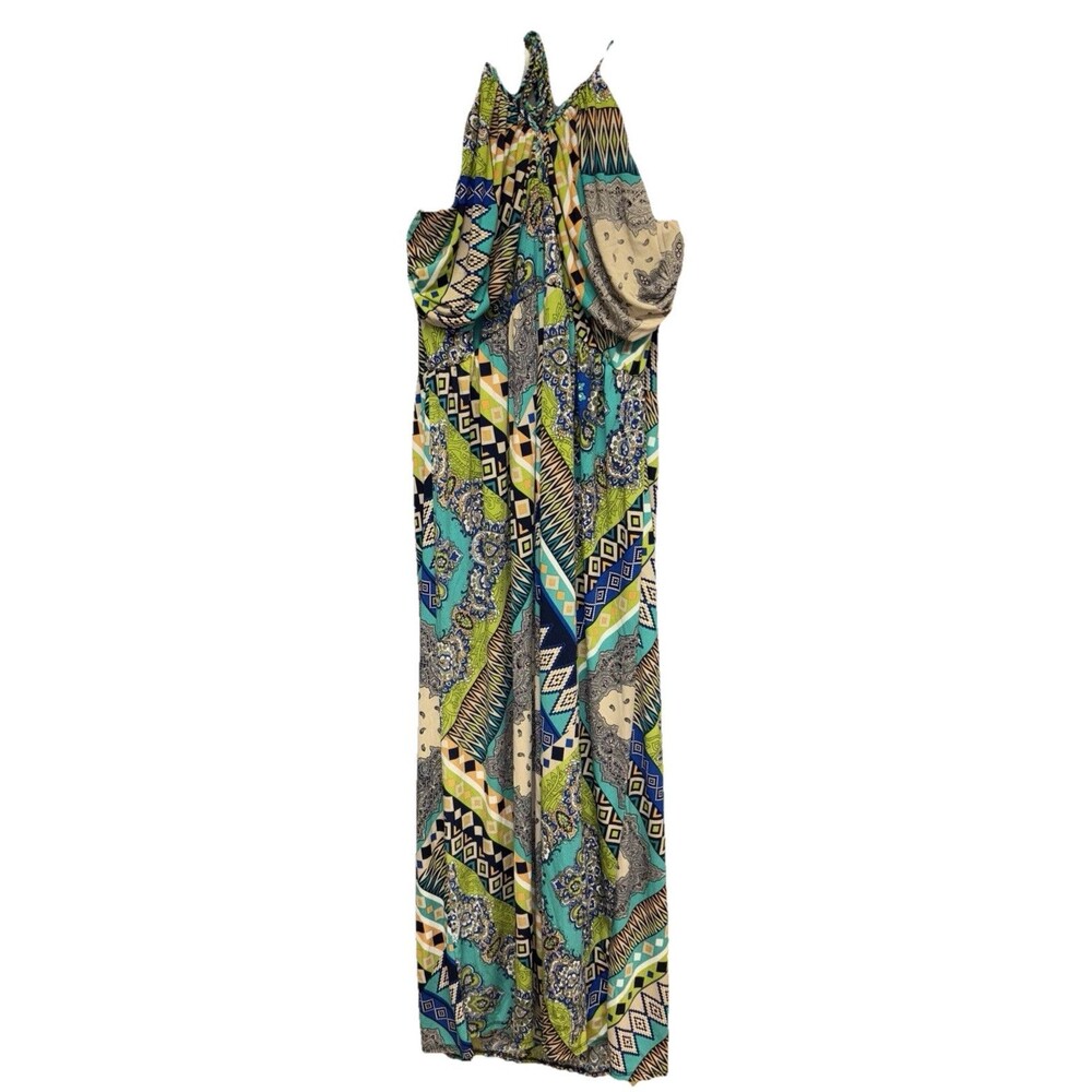SNAP Halter Maxi Dress Plus Size 3X Sleeveless V Neck Stretch Colorful